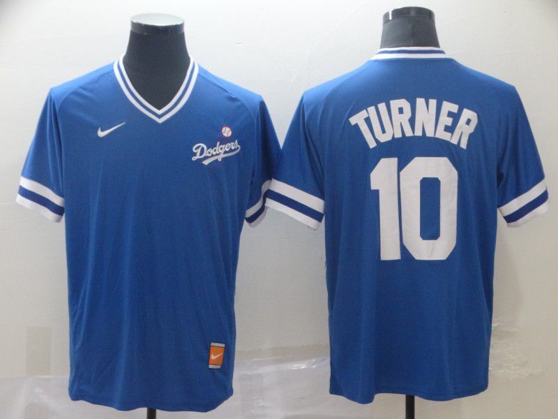 Men Los Angeles Dodgers #10 Turner Blue Game Throwback Nike 2022 MLB Jersey